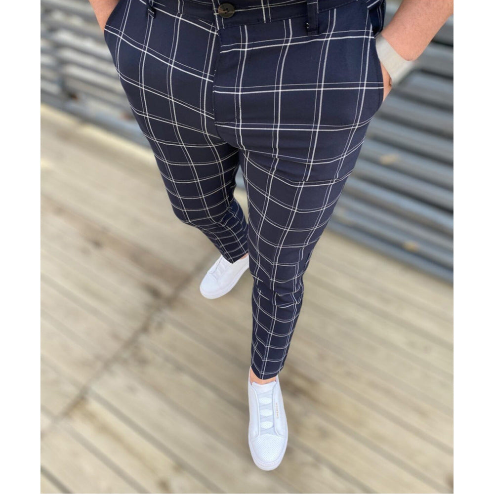 Men's Fashion Plaid Casual Tapered Trousers