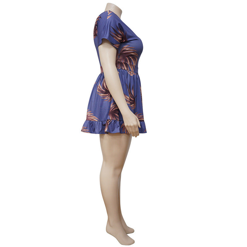 Digital Printed Spring Summer Dress with Lace Skirt