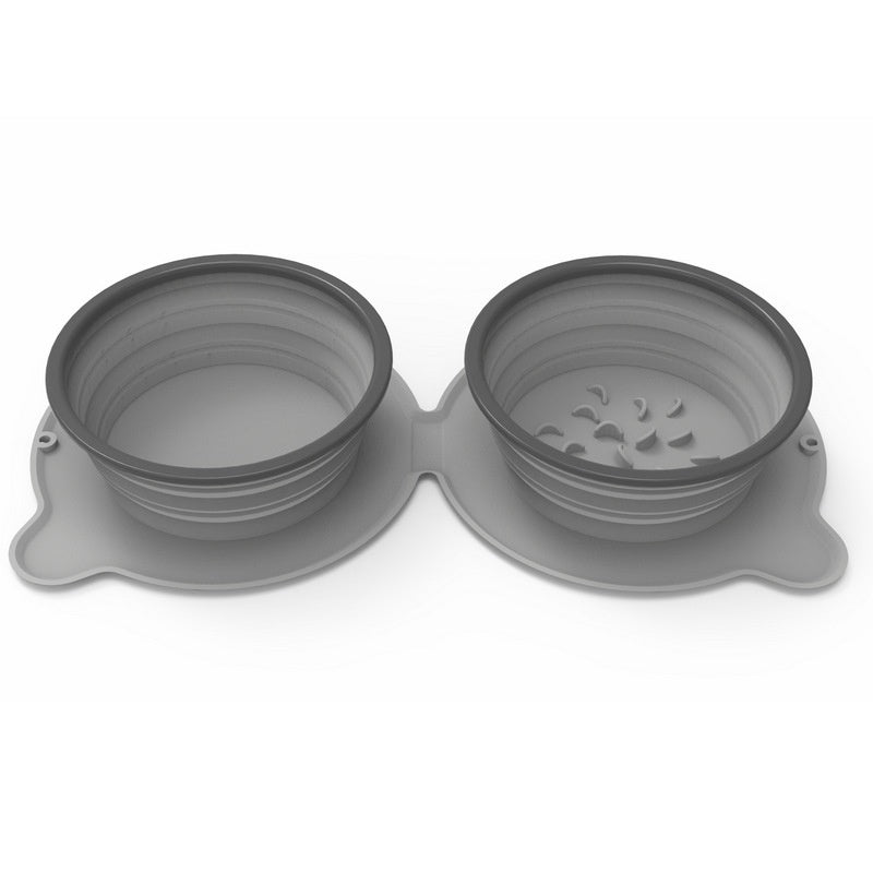 Portable Silicone Double Dog Food Bowls – Foldable, Non-Slip, Travel-Friendly