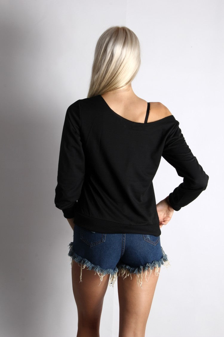 European and American Style Off-Shoulder Lip Print Sweatshirt