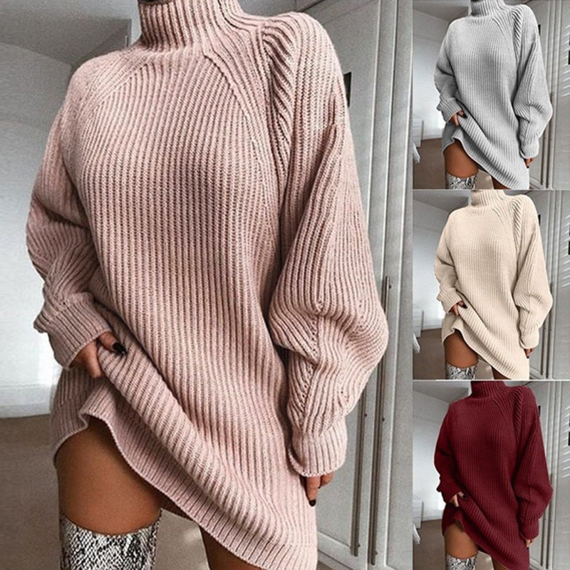 Solid Turtleneck Long Sweater Dress – Winter Warm & Stylish