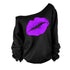 European and American Style Off-Shoulder Lip Print Sweatshirt