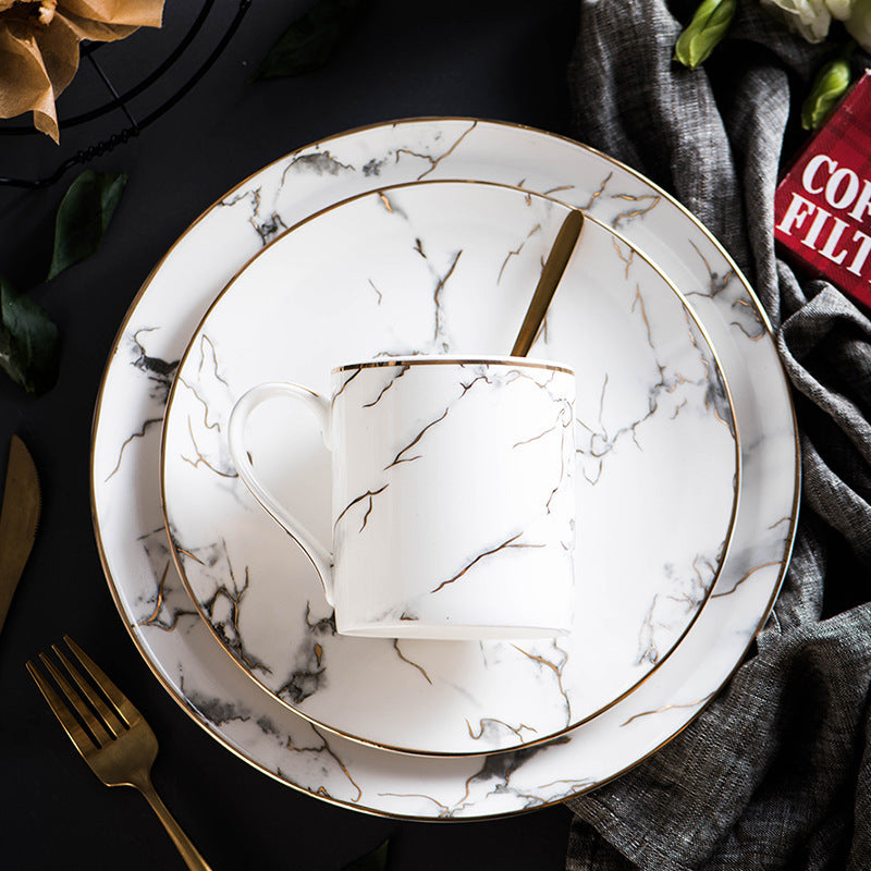 Marbled Ceramic Dinner Plate – Elegant European Style