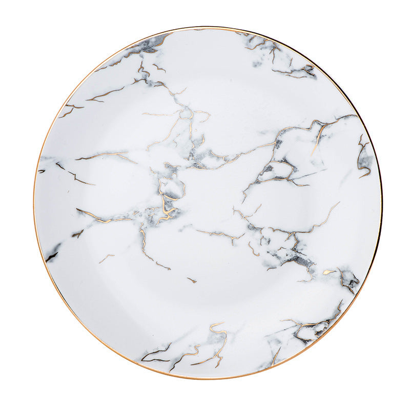 Marbled Ceramic Dinner Plate – Elegant European Style