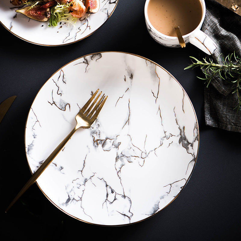 Marbled Ceramic Dinner Plate – Elegant European Style