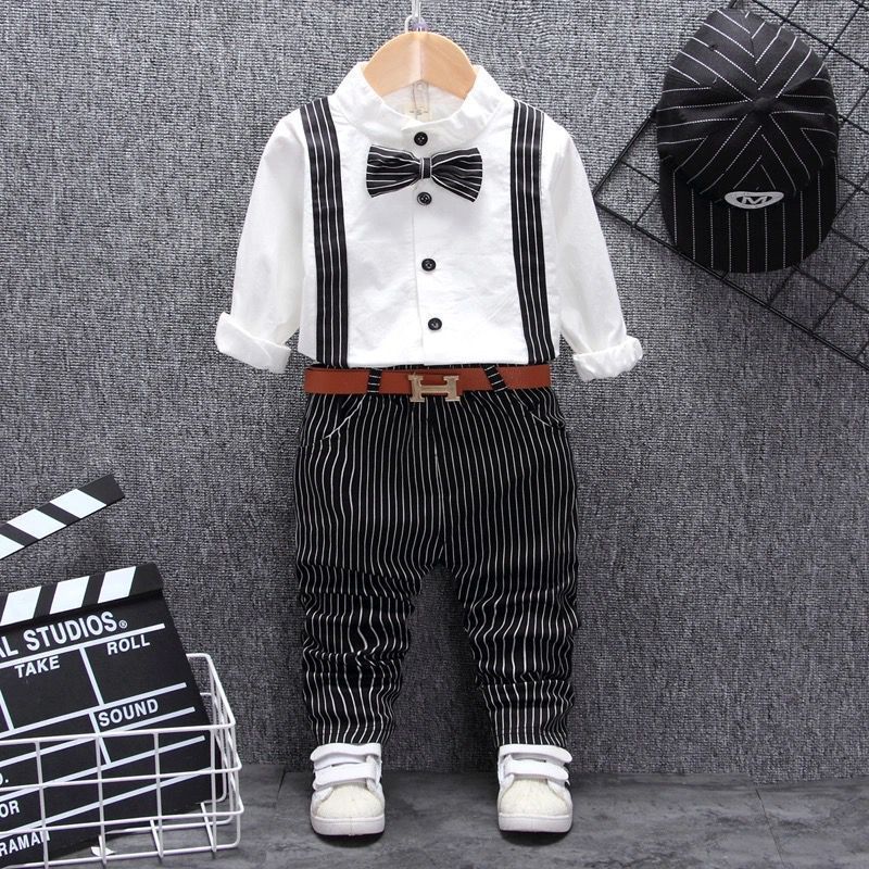 Boys Bib Two-Piece Suit Vest & Long Sleeve Top