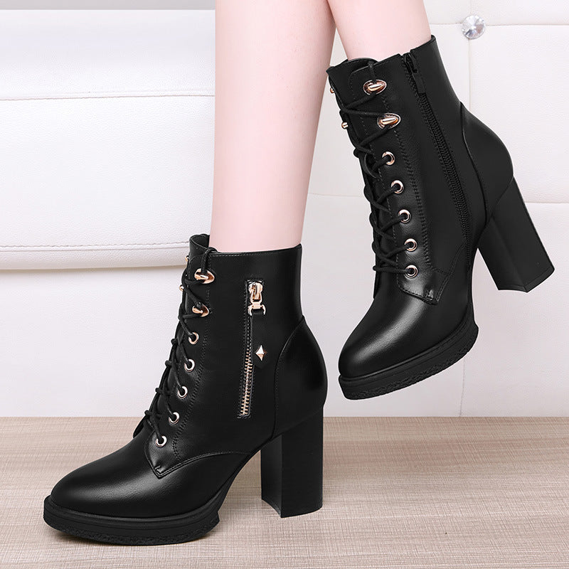 British Style Autumn And Winter Single Boots High Heels for Women
