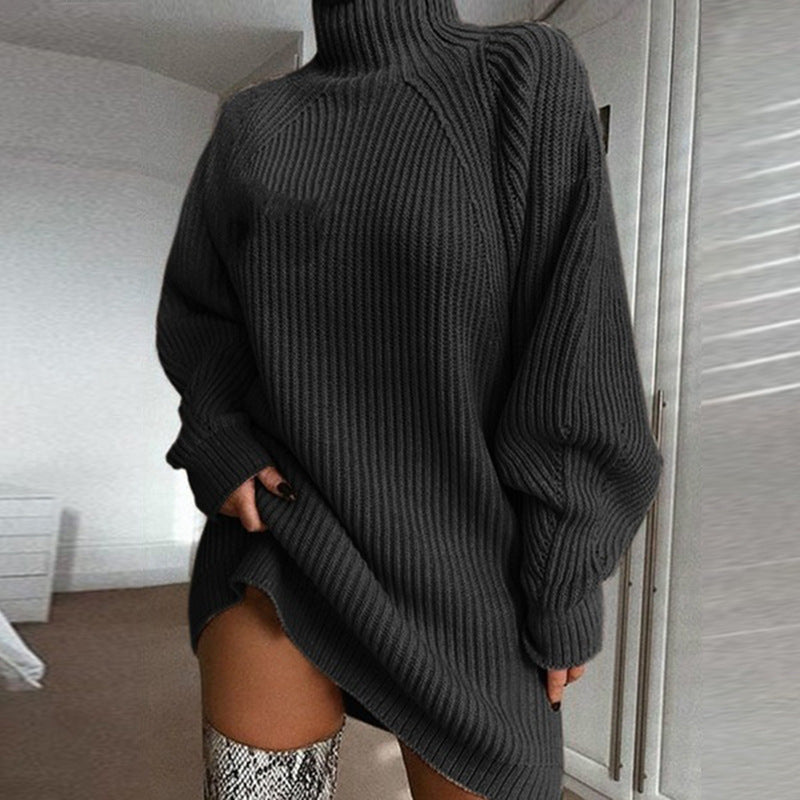 Solid Turtleneck Long Sweater Dress – Winter Warm & Stylish
