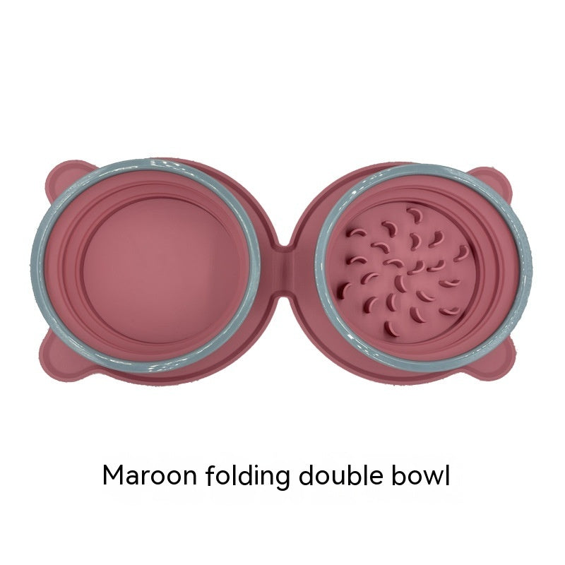 Portable Silicone Double Dog Food Bowls – Foldable, Non-Slip, Travel-Friendly