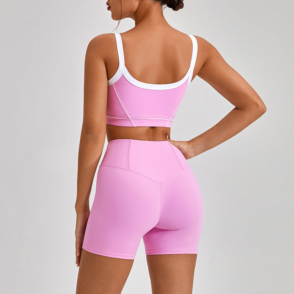 Outdoor Sports Yoga Suit – Women's Spaghetti Strap Contrast Color Fitness Set