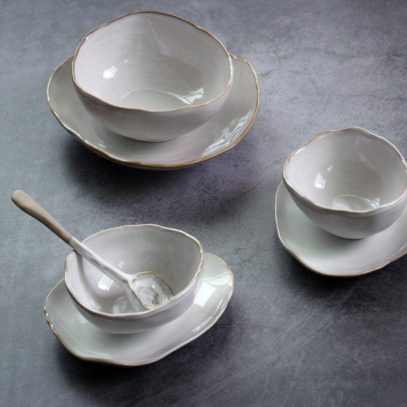 Irregular Ceramic Bowl &amp; Dinner Plate – Handcrafted Elegance