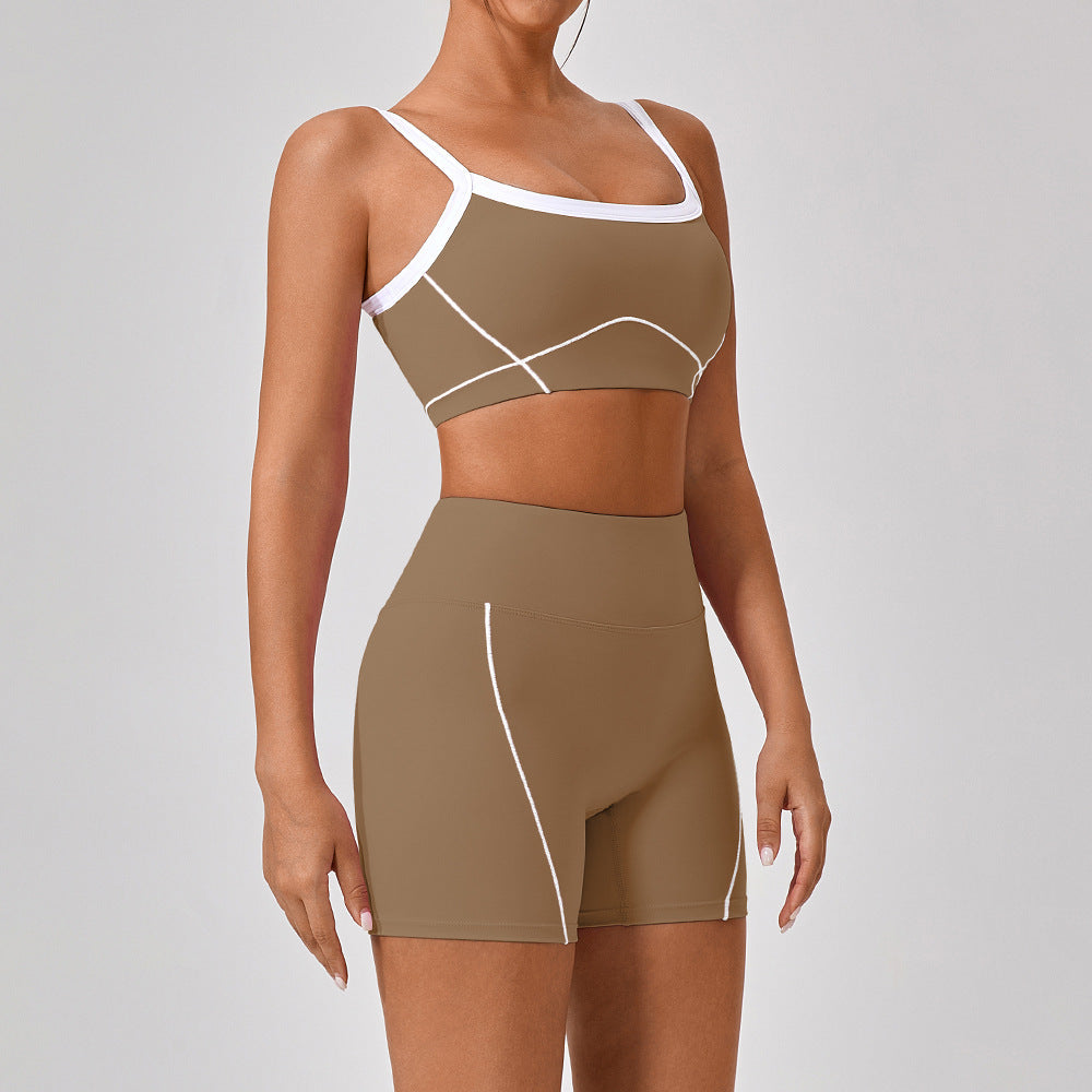Outdoor Sports Yoga Suit – Women's Spaghetti Strap Contrast Color Fitness Set