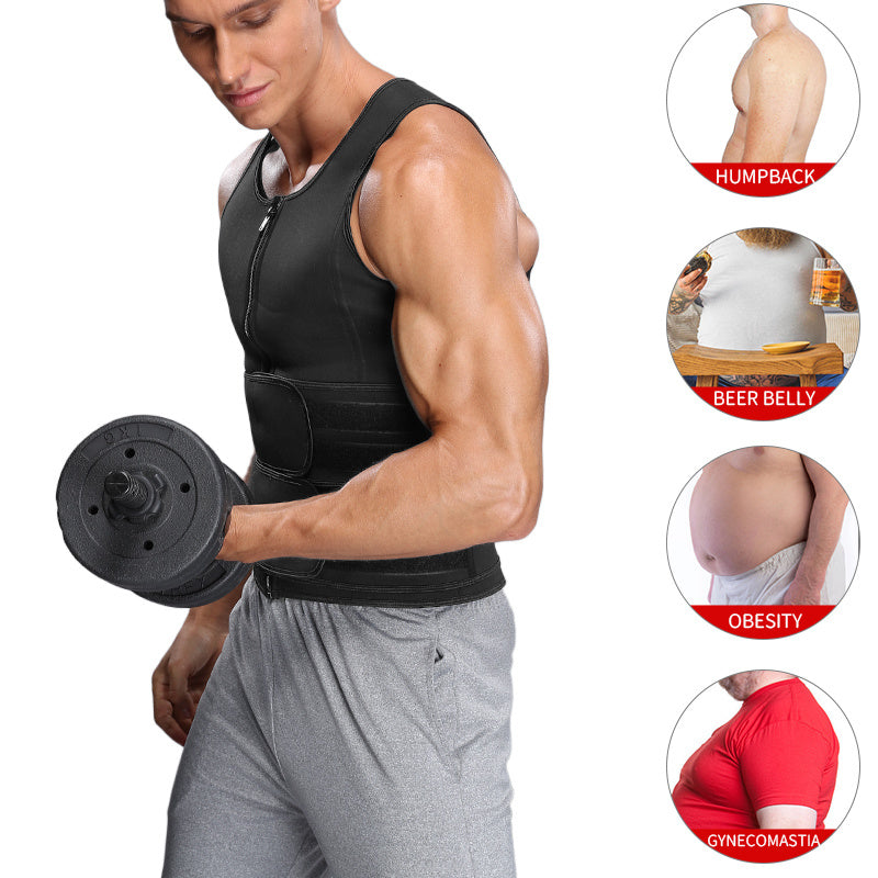 Men’s Fitness Shapewear Sauna Vest – Double Belt Waist Trainer & Sweat Shirt Corset