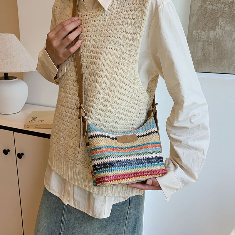 Fashion Color Contrast Woven Shoulder Bag