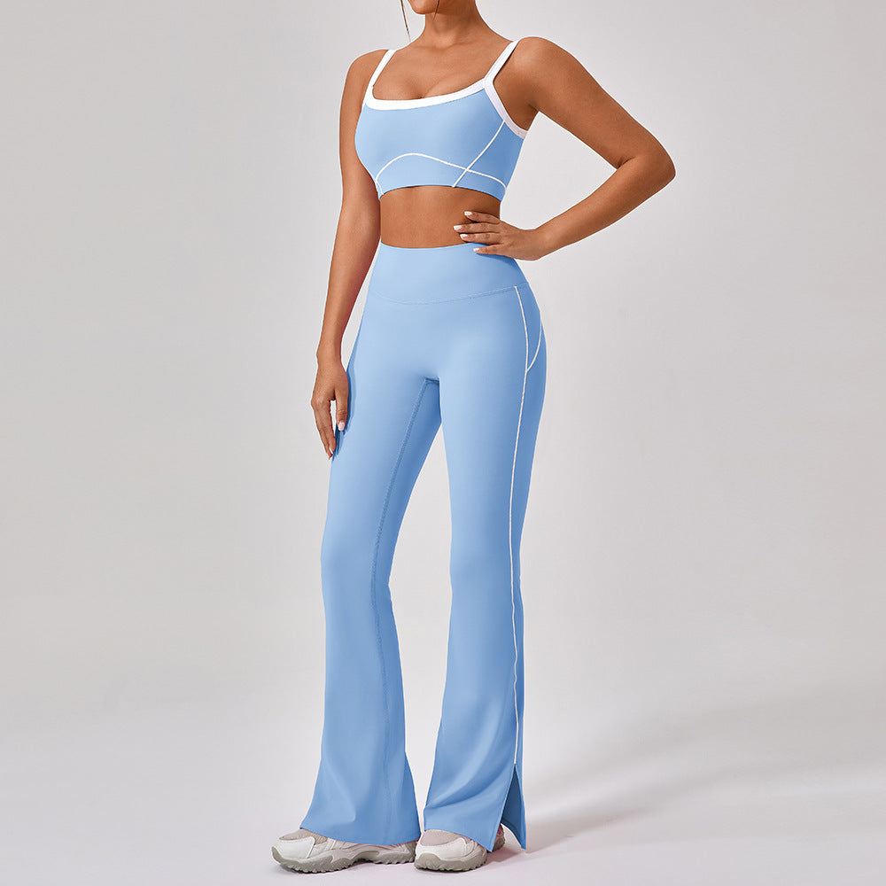 Outdoor Sports Yoga Suit – Women's Spaghetti Strap Contrast Color Fitness Set