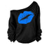 European and American Style Off-Shoulder Lip Print Sweatshirt
