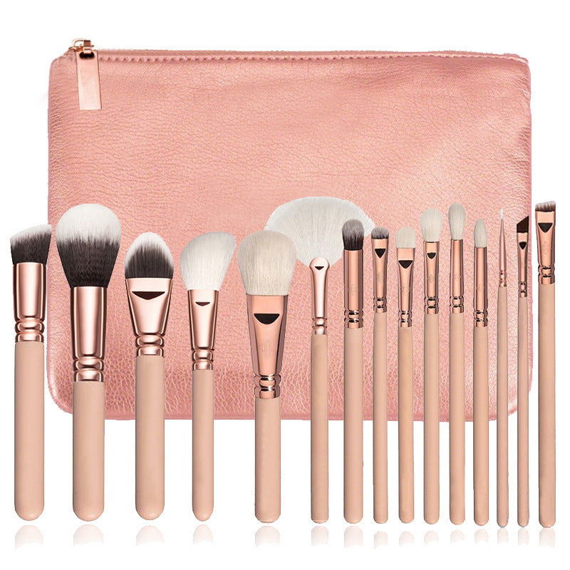 15-Piece Rose Gold Makeup Brush Set with Bag