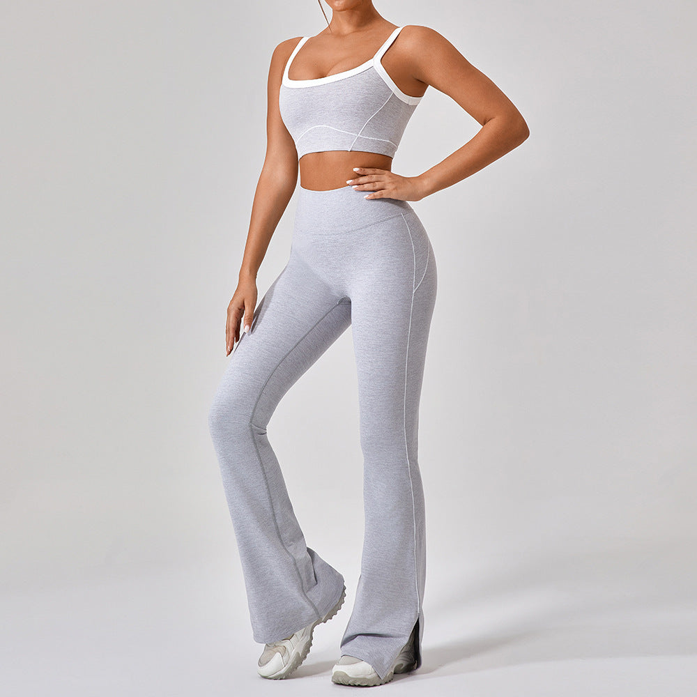 Outdoor Sports Yoga Suit – Women's Spaghetti Strap Contrast Color Fitness Set