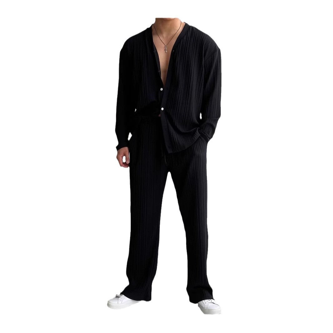 Men's Casual Button Shirt & Long Sleeve Trousers Suit