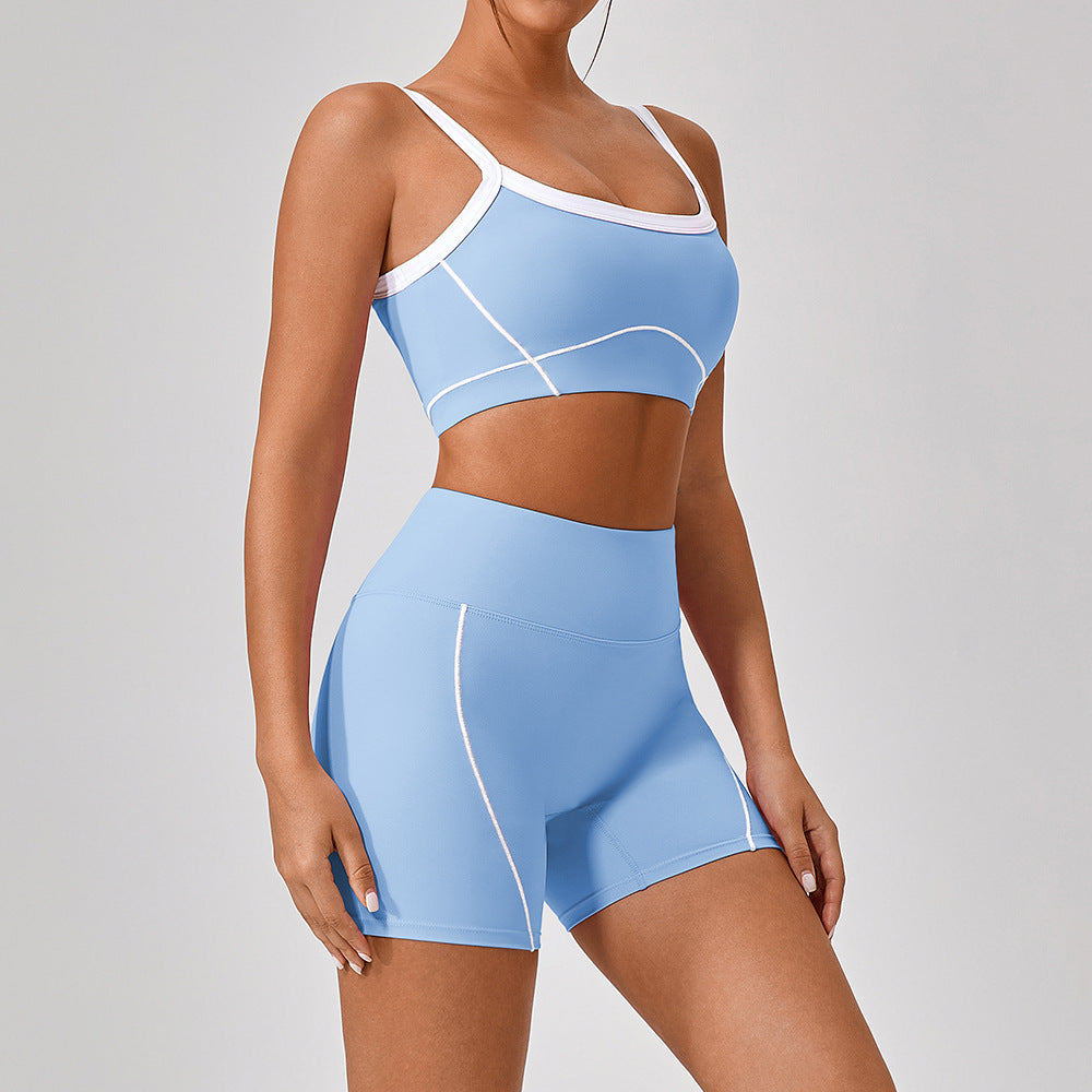 Outdoor Sports Yoga Suit – Women's Spaghetti Strap Contrast Color Fitness Set