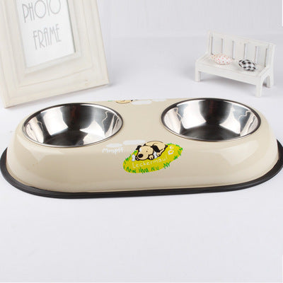 Stainless Steel Double Bowl – Non-Slip Dog Food &amp; Water Bowl