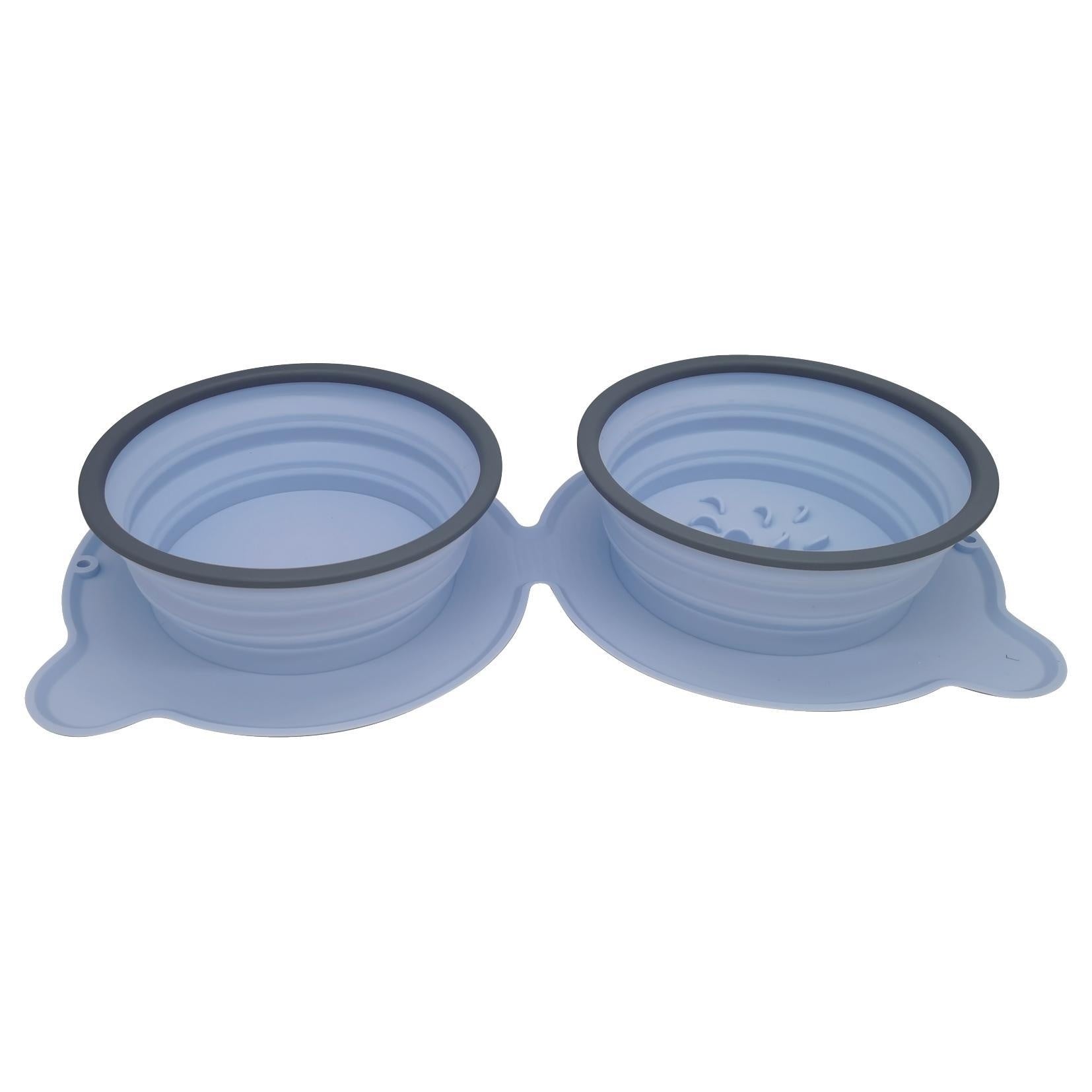 Portable Silicone Double Dog Food Bowls – Foldable, Non-Slip, Travel-Friendly