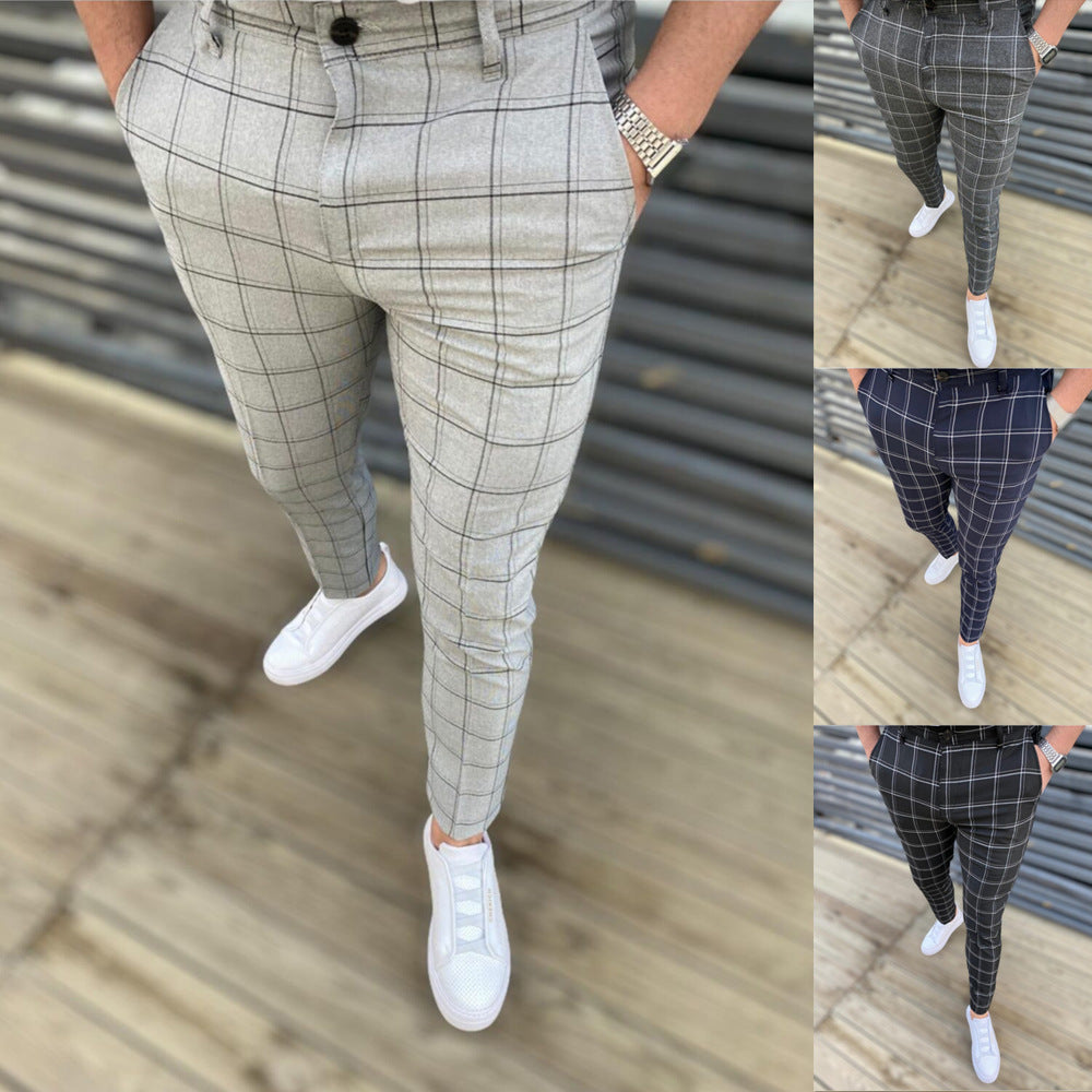 Men's Fashion Plaid Casual Tapered Trousers