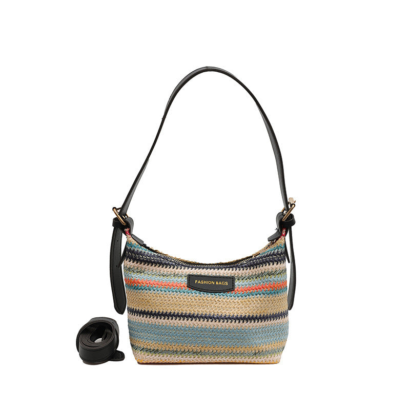 Fashion Color Contrast Woven Shoulder Bag