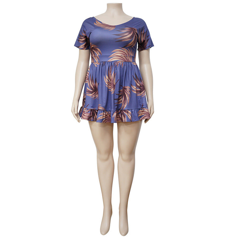 Digital Printed Spring Summer Dress with Lace Skirt