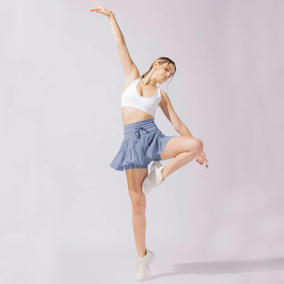 High Waist Lace-Up Sports Skirt with Anti-Exposure Safety Pants – Summer Fashion Pleated Skirt