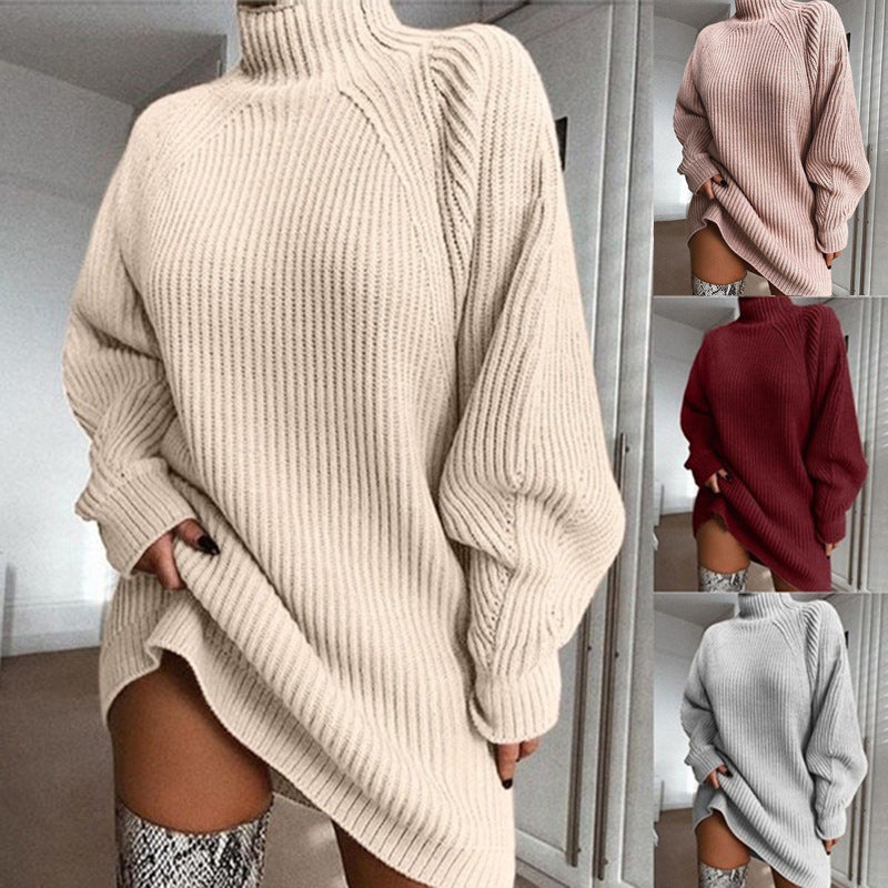 Solid Turtleneck Long Sweater Dress – Winter Warm & Stylish