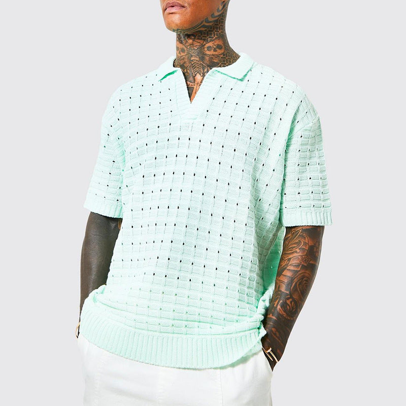 Men's Knitted Short-Sleeved Casual Shirt