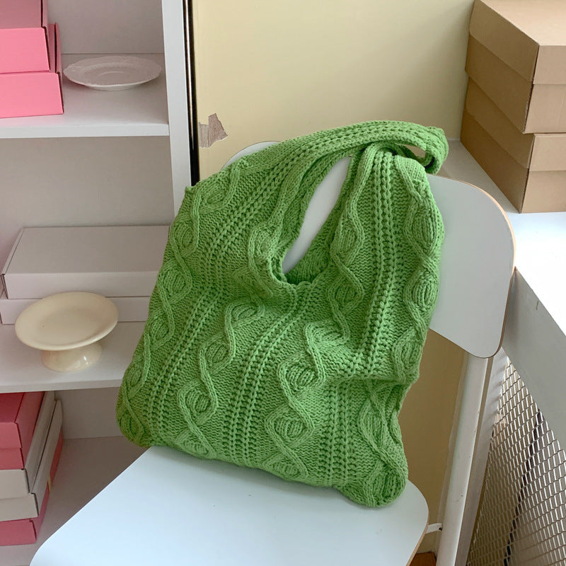 Portable Retro Hollow Knitted Woolen Yarn Bag Shoulder Tote Bag