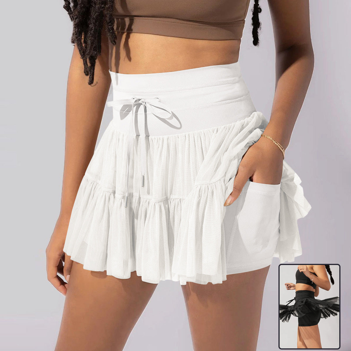 High Waist Lace-Up Sports Skirt with Anti-Exposure Safety Pants – Summer Fashion Pleated Skirt