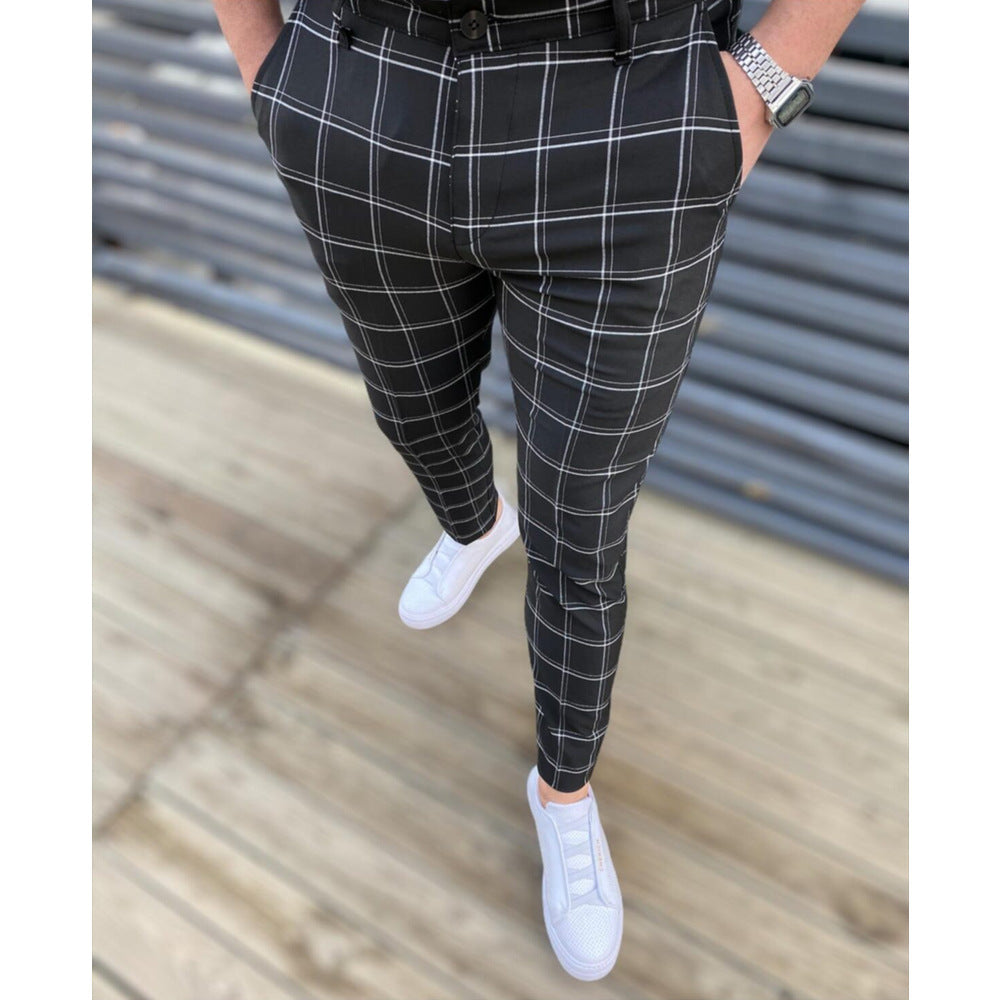 Men's Fashion Plaid Casual Tapered Trousers