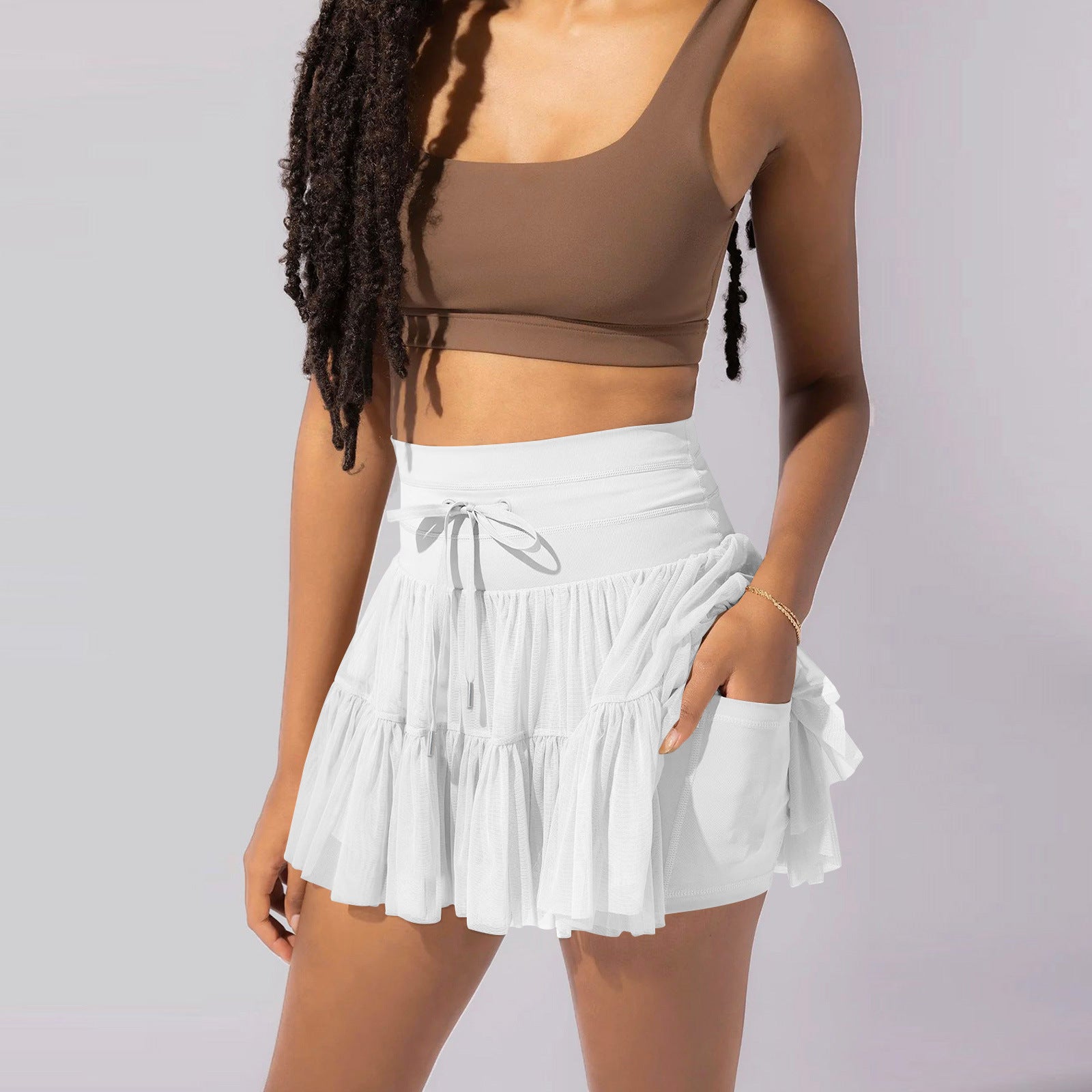 High Waist Lace-Up Sports Skirt with Anti-Exposure Safety Pants – Summer Fashion Pleated Skirt