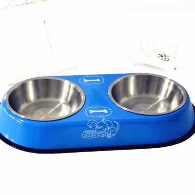 Stainless Steel Double Bowl – Non-Slip Dog Food &amp; Water Bowl