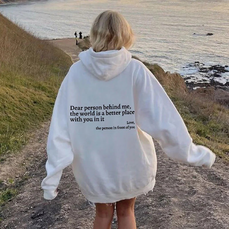 Women's Plush Letter Printed Hoodie – Trendy Unisex Pullover