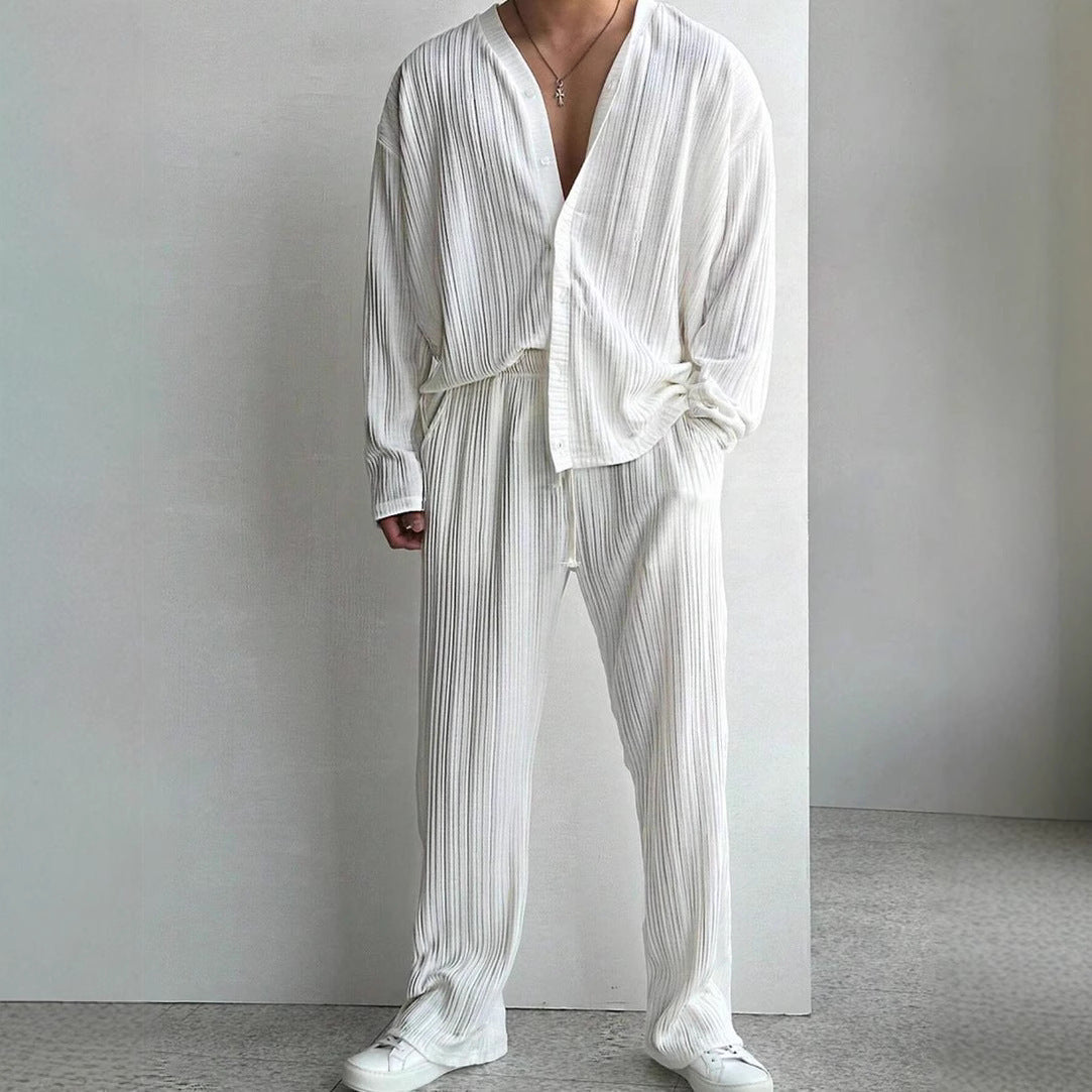 Men's Casual Button Shirt & Long Sleeve Trousers Suit