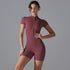 Women's Summer Zipper Short-Sleeved Sports Bodysuit – Yoga & Fitness Jumpsuit