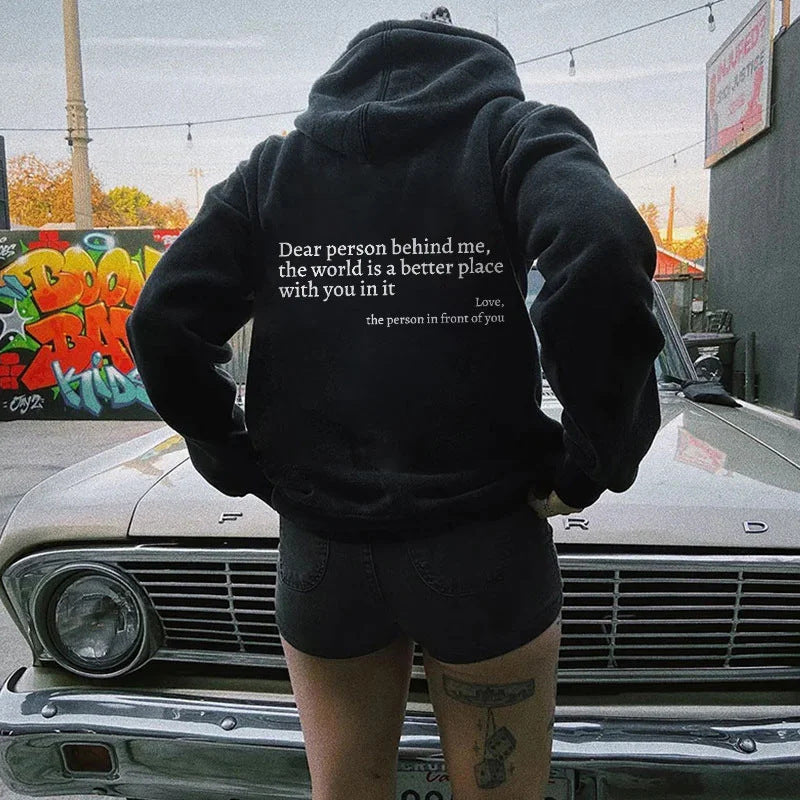 Women's Plush Letter Printed Hoodie – Trendy Unisex Pullover