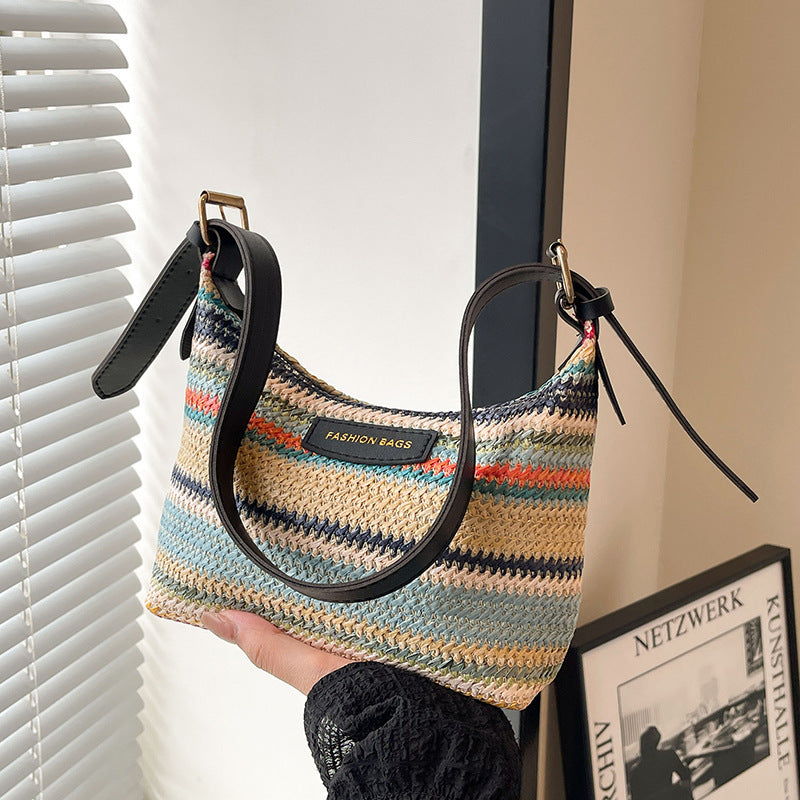 Fashion Color Contrast Woven Shoulder Bag