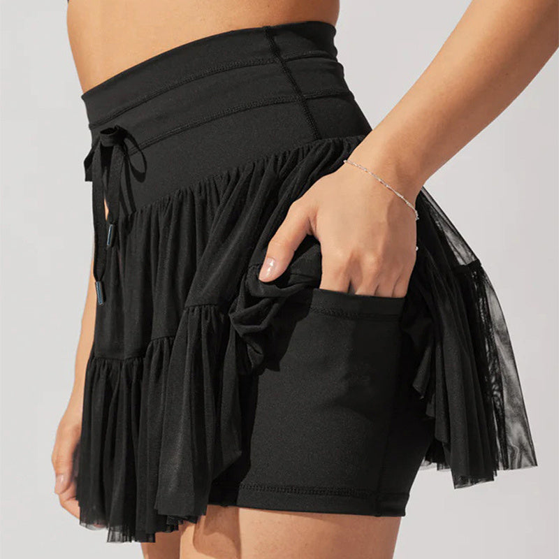 High Waist Lace-Up Sports Skirt with Anti-Exposure Safety Pants – Summer Fashion Pleated Skirt