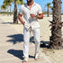 Men's Polo Collar Solid Color Short Sleeve Shirt & Trousers Set
