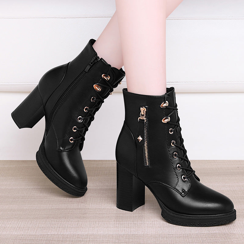 British Style Autumn And Winter Single Boots High Heels for Women