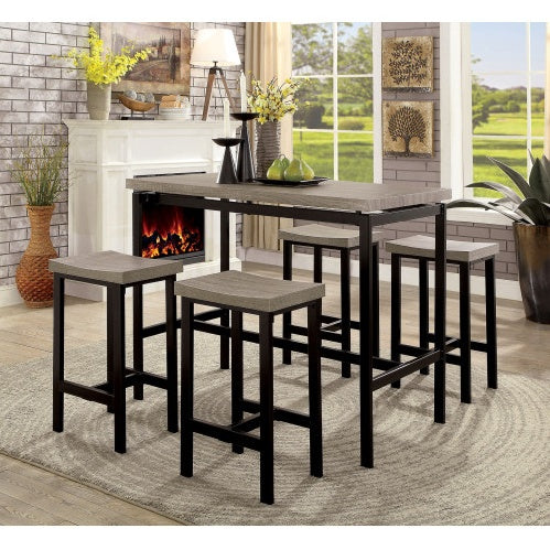 5-Piece Counter Height Dining Set – Black & Gray Two-Tone Design
