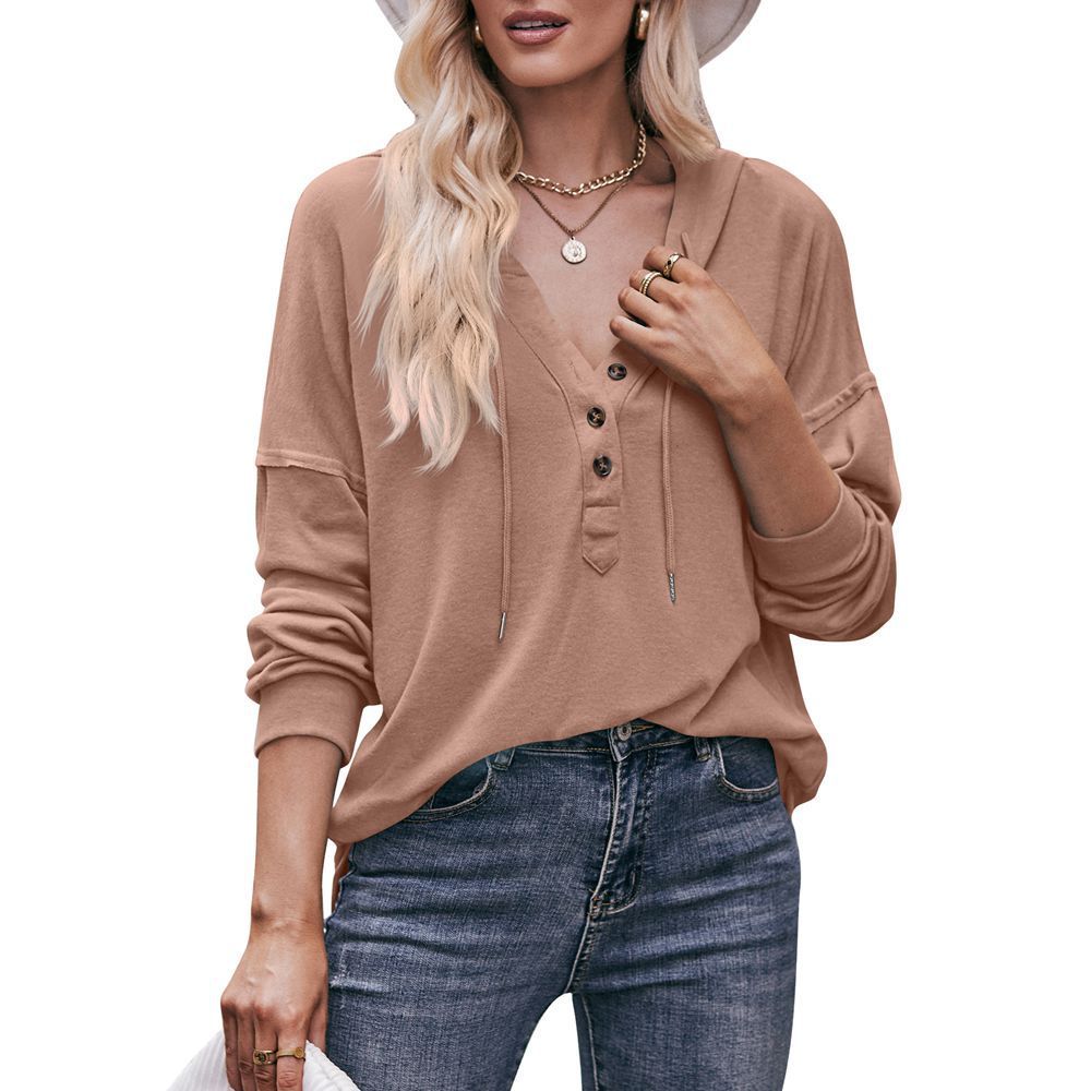 Women's Hooded V-Neck Drawstring Pullover Sweatshirt