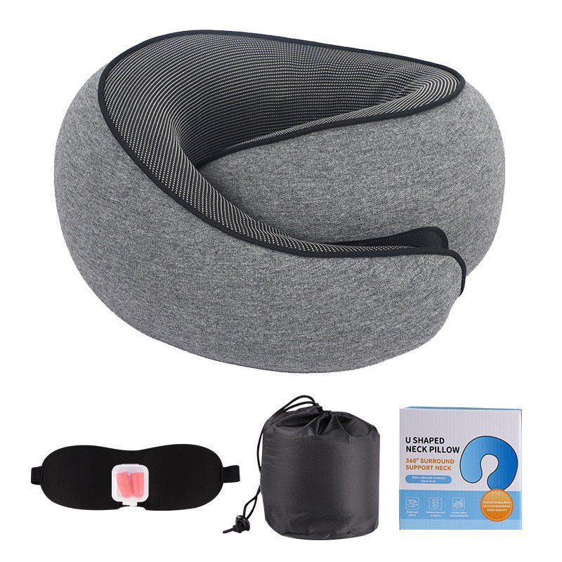 Memory Foam Travel Neck Pillow with Eye Mask – Compact Comfort for Airplanes & Cars
