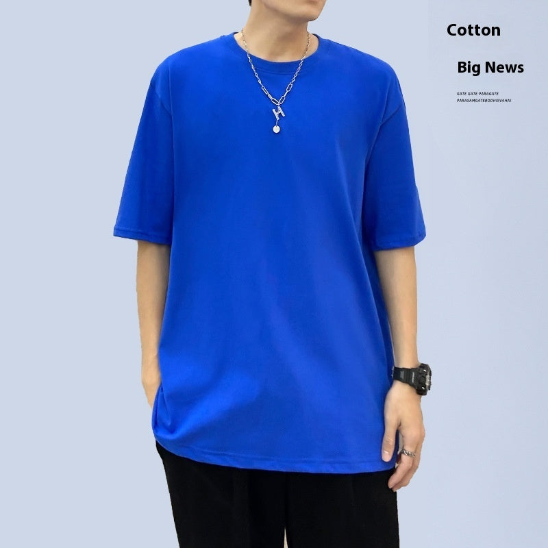 Autumn Men's Short-sleeved Loose Fit T-shirt Cotton Round Neck