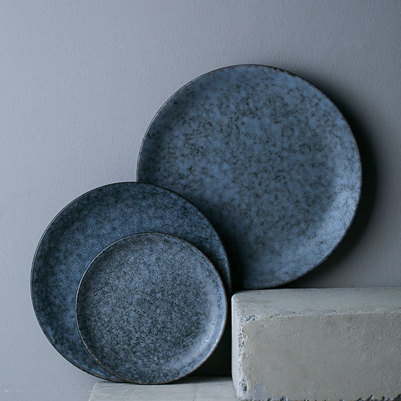 Retro-Style Ceramic Round Dinner Plate – European Flat Plate
